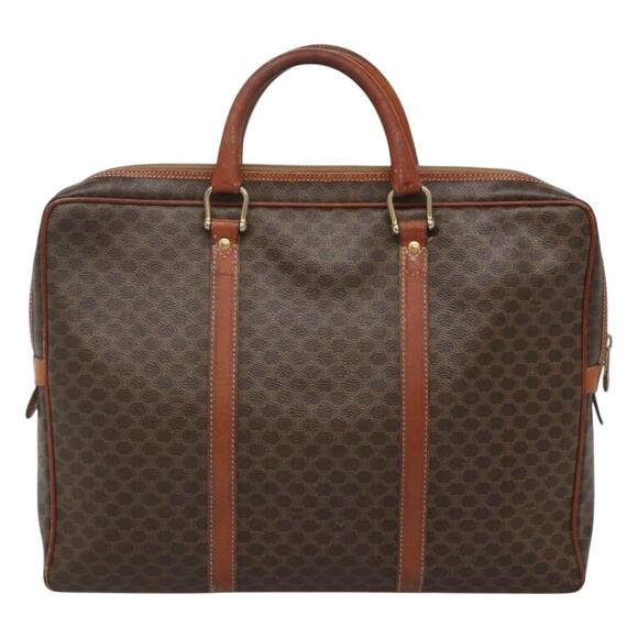 CELINE Macadam Canvas Hand Bag Pvc Leather Brown Gold - Picture 3 of 12